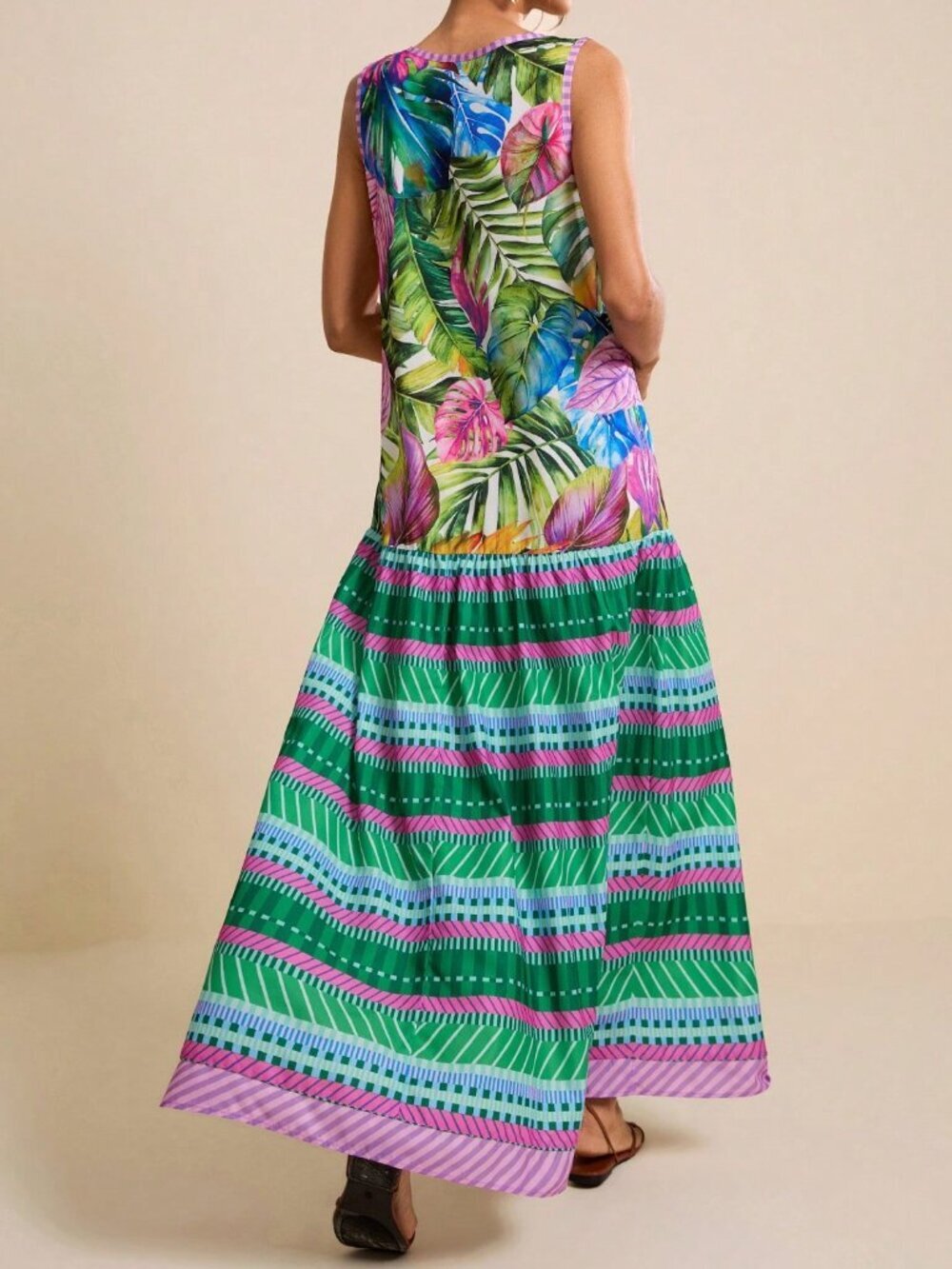 Multicolor Boho Women's Tropical Print Maxi Dress - Picture 2 of 6